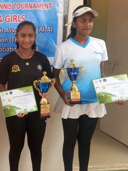 The champion and finalist of the NS U-14 singles event in Coimbatore. We congratulate our player Eshita on her fantastic victory.