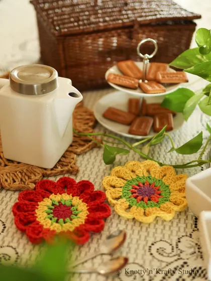 A slow afternoon with tea and treats. My colourful crochet coasters are the perfect landing spot for our cups.