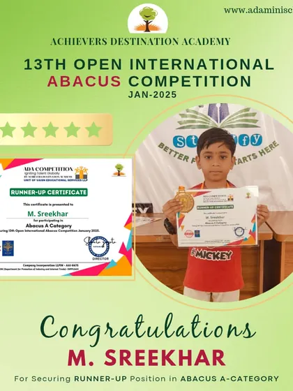 We celebrate M. Sreekhar from Kurnool for his runner-up position in the international competition. His hard work has paid off.