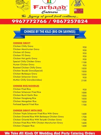 For those who love Indo-Chinese flavors, we offer a full Chinese menu 'By the Kilo'. You can order your favorite gravies like Chicken Schezwan and Manchurian, or rice and noodles for a complete meal.