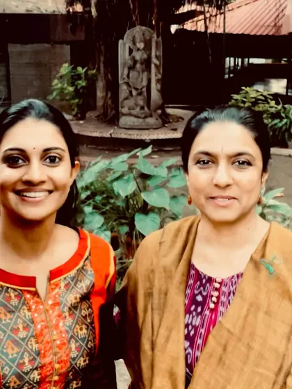 With the respected scholar and artist Parwati Dutta at Mahagami Gurukul. Connecting with fellow artists and thinkers is a vital source of inspiration and learning.