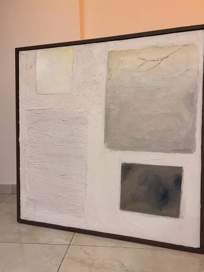 The final framed piece, showcasing its scale and presence. This type of minimalist textured art is perfect for modern interior decor, adding interest without overwhelming the space.