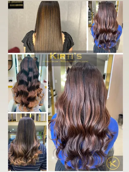 A collage of different hair color results, from straight and highlighted to curly and ombre. This shows the range of my coloring and styling services.