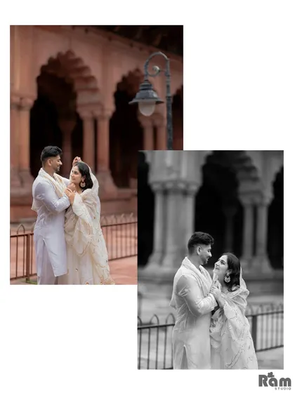 I often present a scene in both color and black and white to highlight different emotions. The color version shows the warmth of the location, while the monochrome focuses on the couple's expressive connection.