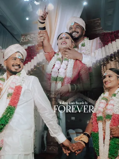 A creative collage celebrating the couple's journey to forever on their wedding day.