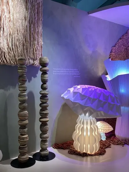A repeat of image 160, showing the 'Shroom' installation with its glowing, mushroom-like lamps.