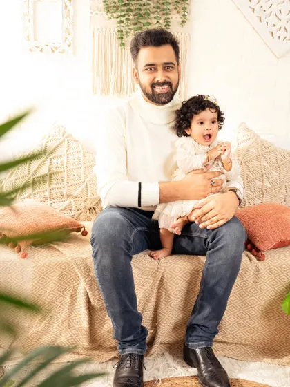 A simple, lovely portrait of a father and his daughter in our bright and airy studio setup.