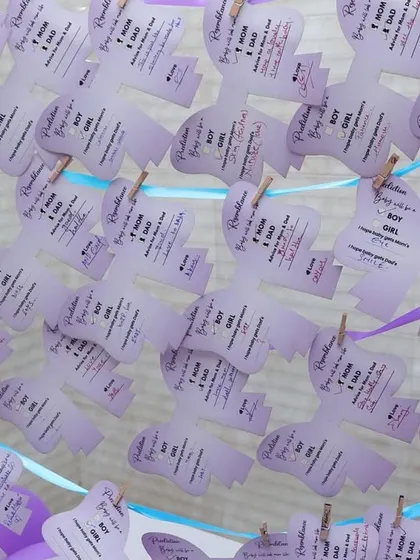 For our bow-themed shower, we had these adorable teddy-bear-shaped prediction cards for guests to fill out.