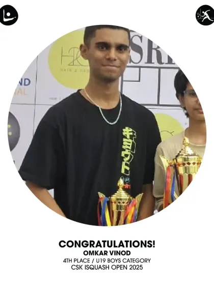 Omkar Vinod, a part of our academy for three years, achieved a strong 4th place finish in the U19 Boys category at the CSK iSquash Open.
