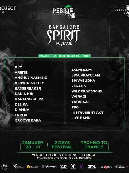 The full lineup for the Bangalore Spirit Festival, showcasing a powerful collection of homegrown talent. I'm proud to play alongside and support my fellow local artists.