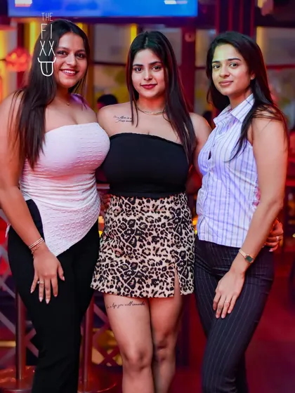A stylish trio enjoying their night out at The Fixx. It's great to see people dressed up and ready to party to the beats.