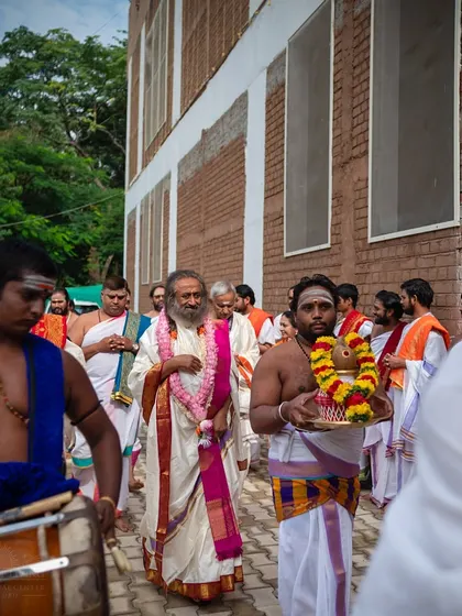 A procession during the Navagraha Homa, with me leading the way. Each step of the ritual is filled with significance, contributing to the overall sanctity of the event.