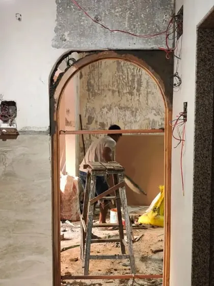 Every space is unique, and so is every design. This photo from a work-in-progress site shows the creation of a custom archway. Arches are a wonderful way to add softness and character to an interior space.