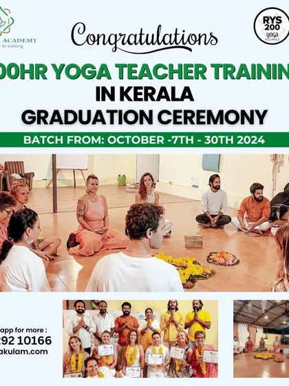 Celebrating our October graduates from the 200-hour YTTC in Kerala. This collage captures the pride and joy of the graduation ceremony, a culmination of weeks of hard work and dedication.