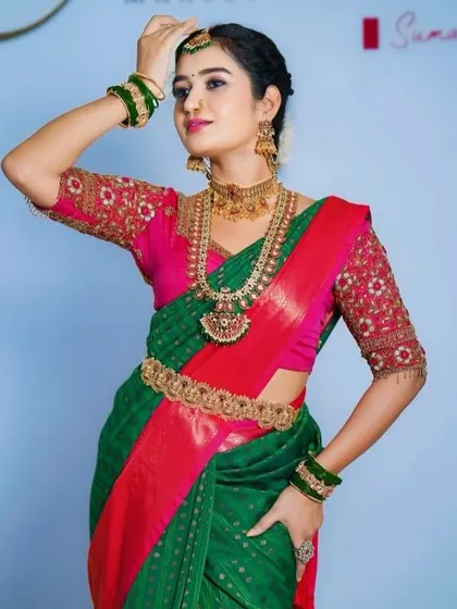 The full look, showing how the jewellery enhances the bride's natural beauty.