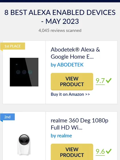 We are proud that our Abodetek Alexa and Google Home Enabled switch was ranked in first place among the best Alexa-enabled devices. This recognition reflects our commitment to developing innovative and user-friendly smart home technology.