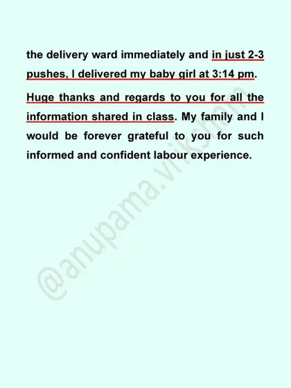 "Huge thanks and regards to you for all the information shared in class." It is my greatest joy to help families have an informed and confident labor experience.