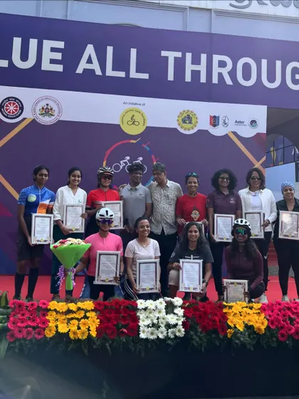 A group photo with all the amazing women recognized at the "She Cycles" event. Together, we are stronger.