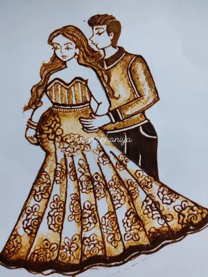 A sweet sketch of a baby shower couple, ready to be turned into a beautiful henna design. This is perfect for capturing the love and anticipation of this special time.