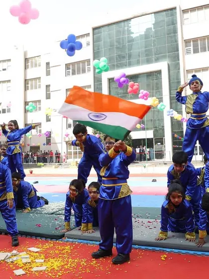 We believe sports build character, and this moment from our annual Khelchakra sports day captures the spirit of teamwork, patriotism, and achievement that we nurture in every child.