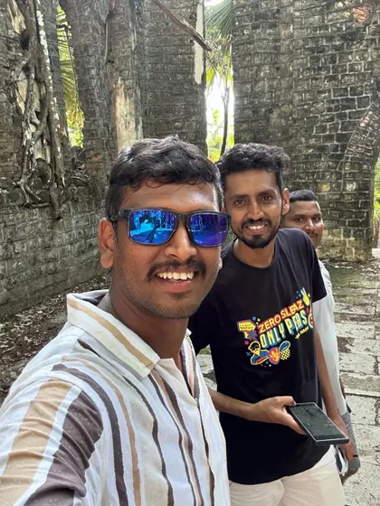 A selfie with friends while exploring the historic Ross Island. It's a fascinating place to learn about the history of the Andamans.