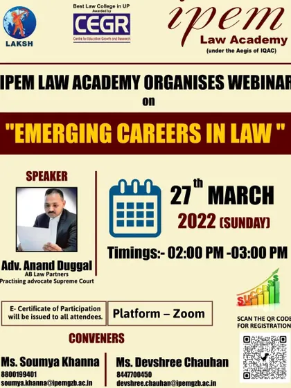 As a speaker at this webinar on "Emerging Careers in Law," I shared my insights with aspiring legal professionals. I believe in mentoring the next generation, helping them navigate the complexities of a legal career and build the necessary skill sets for success.