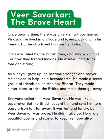 Here is the story of Veer Savarkar, a brave heart who became a superhero for India's freedom. Even from a scary prison, he wrote poems and stories to keep hope alive.