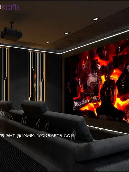 A home theater from our 'Gothic Design' concept. The all-black room, plush seating, and a massive screen create an immersive and luxurious cinematic experience.