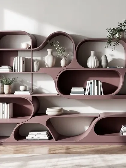 This concept explores a sculptural, modern bookshelf in a warm purple hue. The organic, curved shapes turn a simple storage unit into a stunning piece of functional art.
