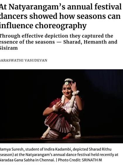 I was deeply humbled to have "Sharad" featured in The Hindu. This review clipping highlights how the performance captured the essence of the season through effective depiction.