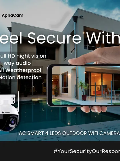 Feel secure with our AC Smart 4 LEDs outdoor WiFi camera. It's all-weatherproof and features full HD night vision and two-way audio for complete protection.