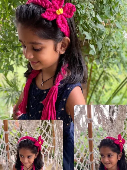 How lovely does this flowery bandana band look? I make these adjustable bands for girls to add a special touch to their hairdo. This one is in a bright, happy pink.