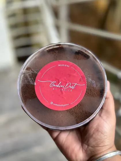 The Dream Cake, all packed up and ready to go. This dessert is a journey through different chocolate textures.