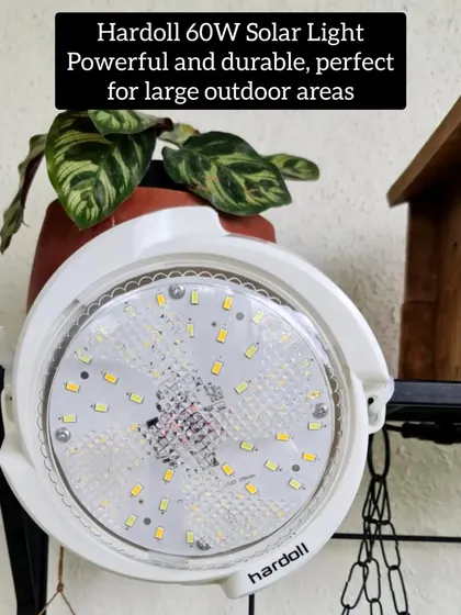 The Hardoll 60W solar light is a powerful and durable option for large outdoor spaces. I've mounted it on a shelf to illuminate a whole section of my plant collection. It's a reliable and eco-friendly lighting solution.