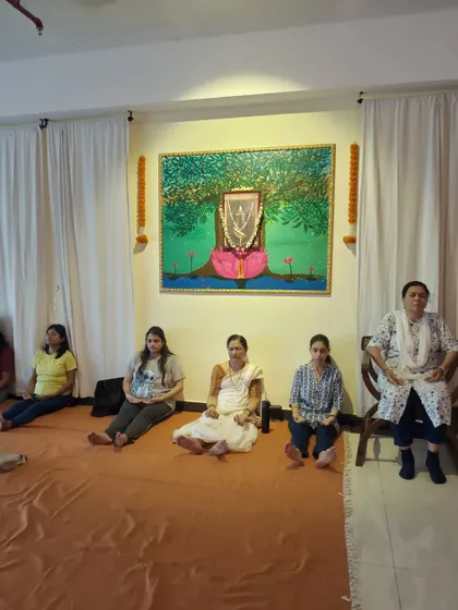 A group of participants sitting in stillness during our Buddha Purnima meditation. The space was filled with a quiet, powerful energy.