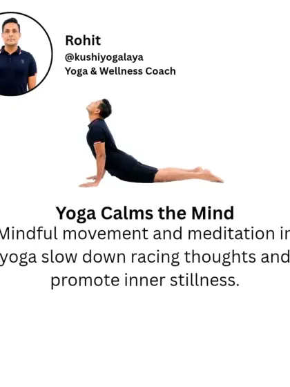 A racing mind is a major source of stress. The mindful movement and meditation inherent in yoga practice, like the gentle backbend of Urdhva Mukha Svanasana, slow down chaotic thoughts and promote a state of inner stillness.