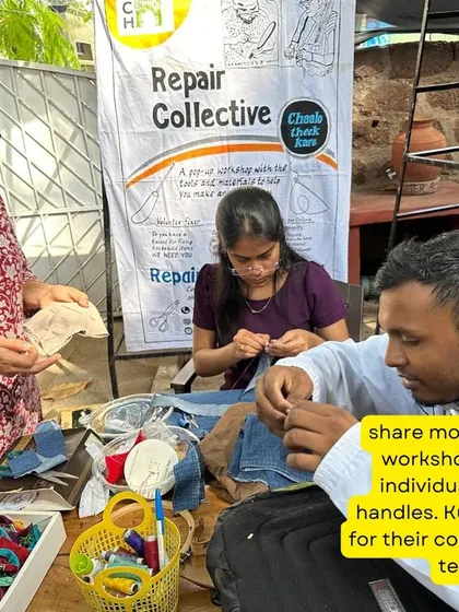 Sharing moments from our workshop is part of our collective effort. Here, participants are learning different stitching techniques for clothing repair.