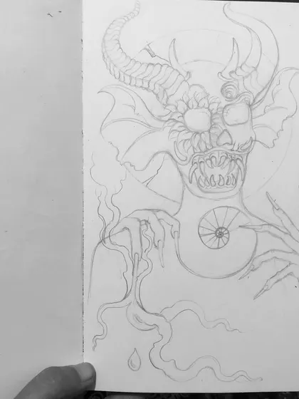 The initial pencil sketch for a piece I called "A short-lived romance." This is the basic composition before I start adding the heavy ink and shading.