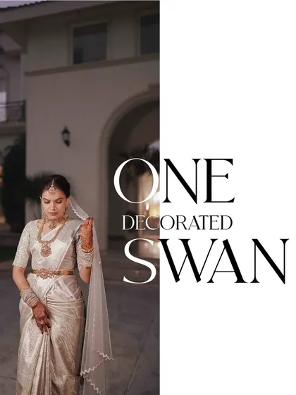 Another editorial-style portrait of the bride, titled "One Decorated Swan."