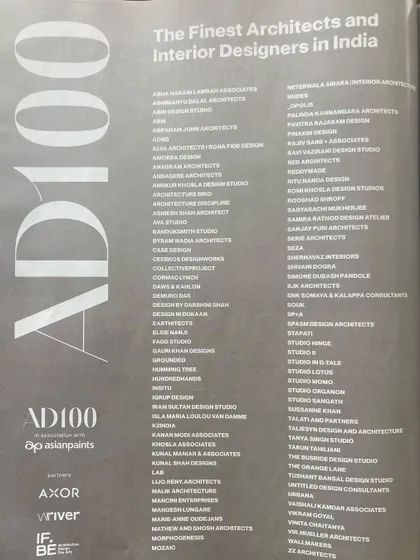 We are proud to be included in the AD100 list of the finest architects and interior designers in India for the second time.
