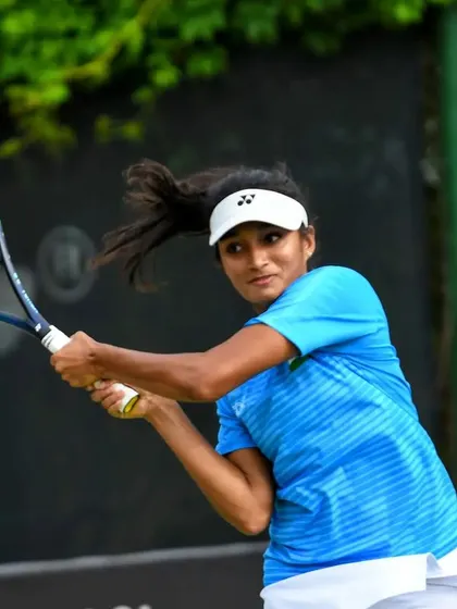 Making my debut for India in the Billie Jean King Cup. Here I am playing doubles, fighting for every point with my partner. The experience of competing alongside the best in the country was unforgettable.