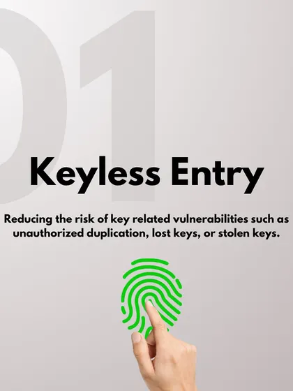 Our keyless entry systems, primarily using biometric fingerprint access, reduce risks associated with lost, stolen, or duplicated keys. Your unique fingerprint becomes the key, offering a highly secure and personal way to access your home.