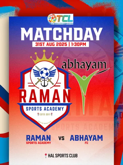 Matchday announcement for our TCL game against Abhayam FC at HAL Sports Club.