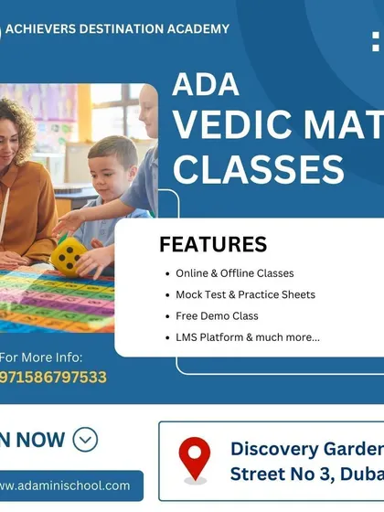 Our Vedic Maths classes are now in Discovery Garden, Dubai. We offer a range of features including online and offline classes, mock tests, and a free demo.