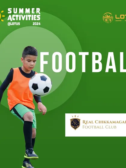 A duplicate of our summer football camp announcement, highlighting our partnership with Real Chikkamagaluru Football Club.