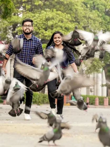 This is a candid, high-energy moment from a pre-wedding shoot in Connaught Place, Delhi. My city sessions focus on capturing your natural interactions against iconic urban backdrops.
