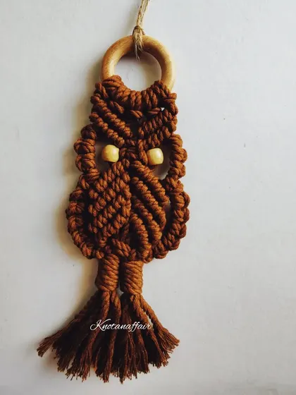 This versatile macrame owl can be used as a small wall hanging, bag tag, or keychain. It's a great gift for boho lovers and vegans.