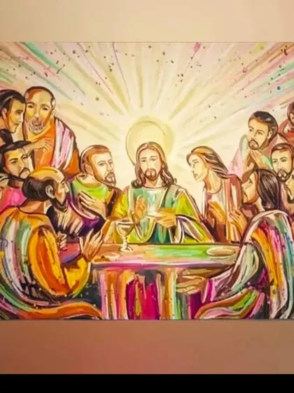 We also accept commissions for religious and spiritual art. This colorful, contemporary interpretation of "The Last Supper" is a vibrant and modern take on a classic masterpiece.
