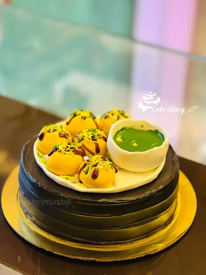 The finished Pani Puri cake, ready to surprise a chaat lover on their birthday.