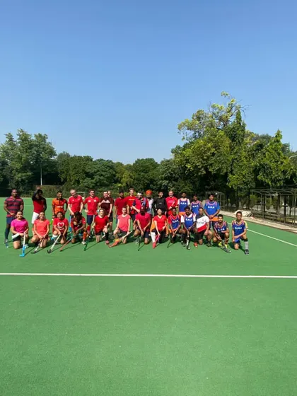 An exciting match on a green turf between my academy and New Delhi Hockey Club. The energy on the field lights up the game.